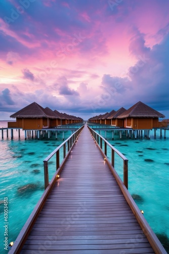 Beautiful Maldives ocean view sunrise illustration made with Generative AI  © Santasombra