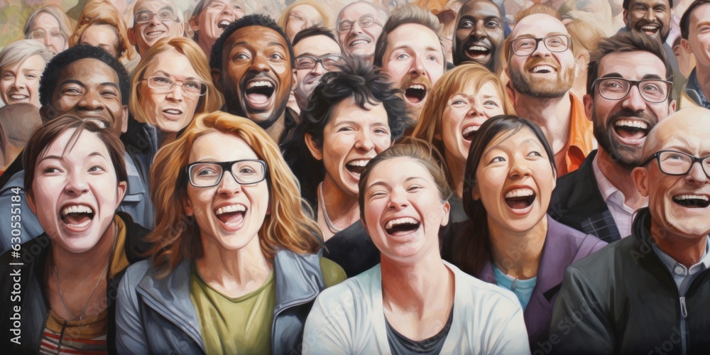 illustration of crowd of laughing people, generative AI