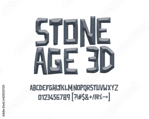 3D stone age font set design in vector format