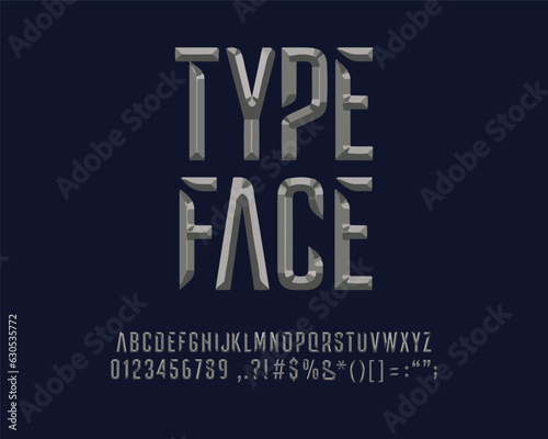 3D emboss Condensed Designer font set in vector format