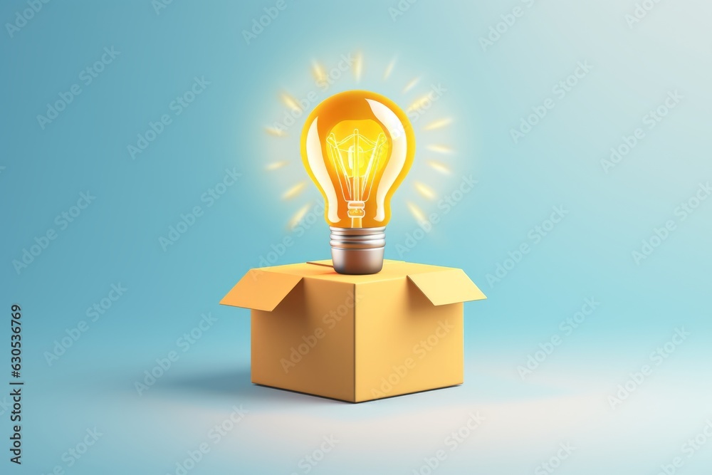 Minimalist 3D Icon: Idea with Lamp and Box Below