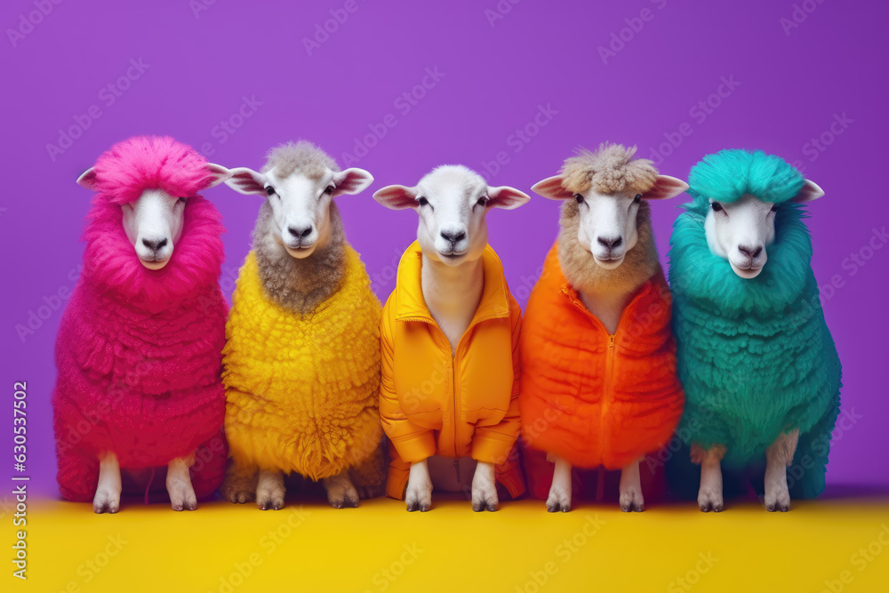 A Group of Funny Stylish Sheeps 