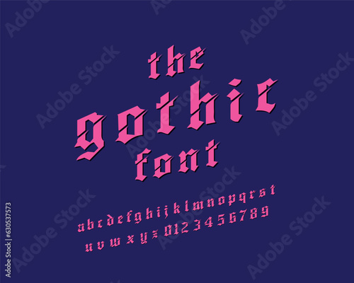 Cut Half Gothic font set in vector format. Slanted version