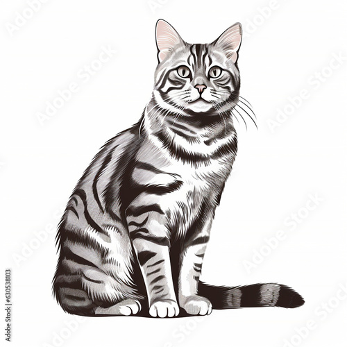 a tabby cat sitting illustration isolated on white