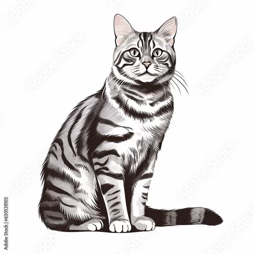 Obraz a tabby cat sitting illustration isolated on white