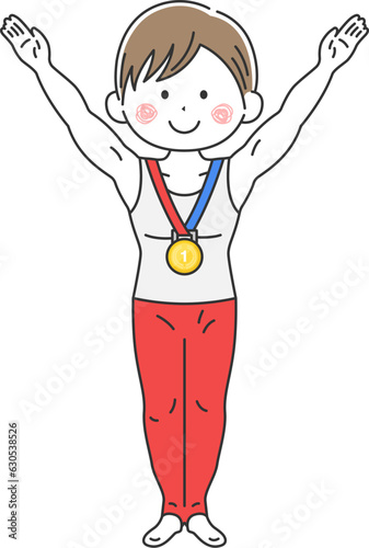 金メダルをかけた、男性の体操選手のイラスト