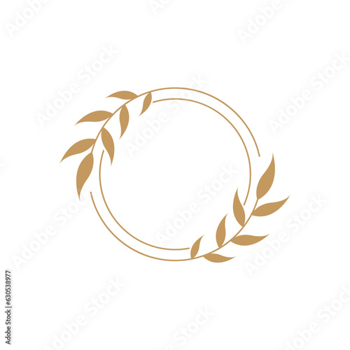 Logo Design Leaf flower with circle for wedding, logo design leaf flower ornament circle