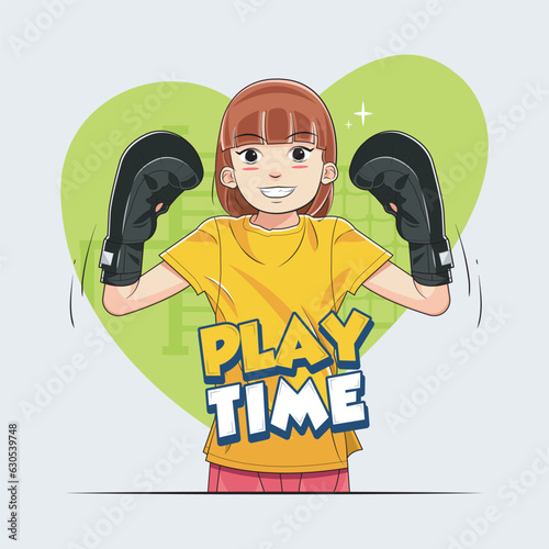 Play Time. Child on the playground. Kids love boxing and martial arts vector illustration