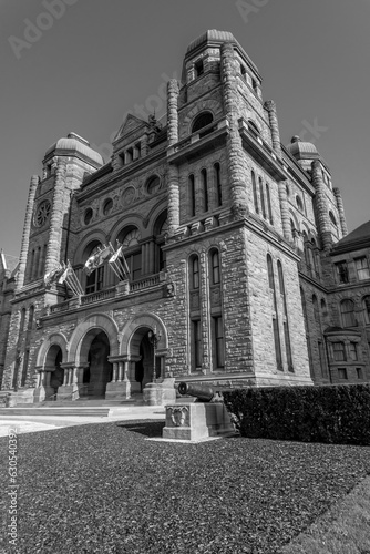 The Ontario Legislative Assembly Building, located in Toronto, Canada, was constructed in three phases. The east and west wings were built between 1886 and 1892, and the north wing was in 1927.