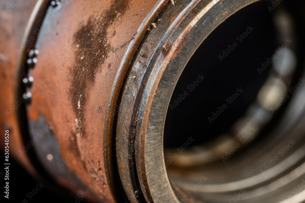 Extreme Close-up Macro Shot of a Linear Bearing with Rusty and Worn Surface