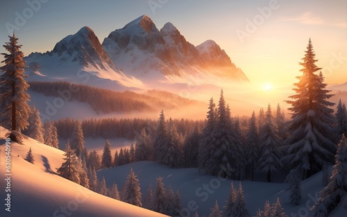 Beautiful winter landscape with a lake in the mountains