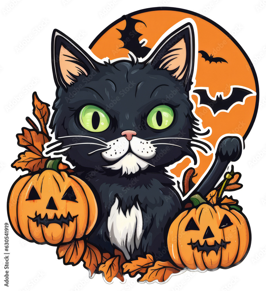 Creepy Cat Halloween Sticker Design