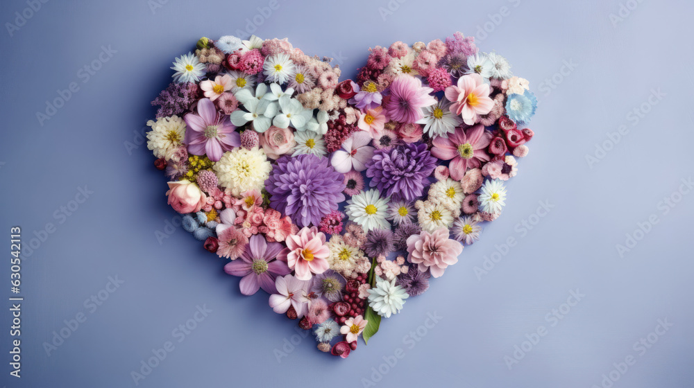 Heart of tender spring flowers. Pastel romantic background.