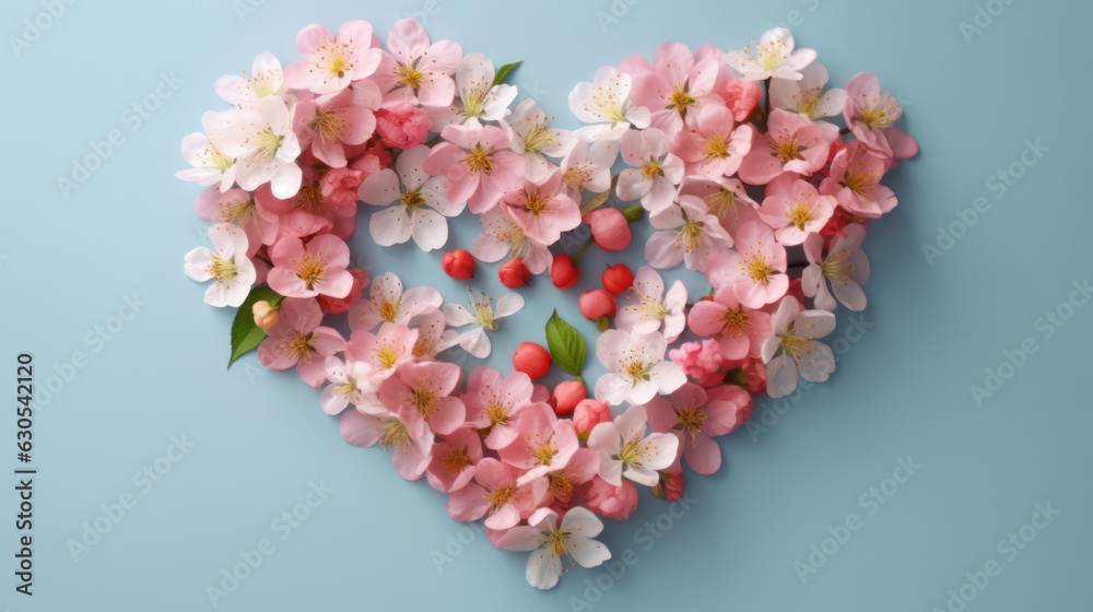 Heart of tender spring flowers. Pastel romantic background. Heart of tender spring flowers. Pastel romantic background.