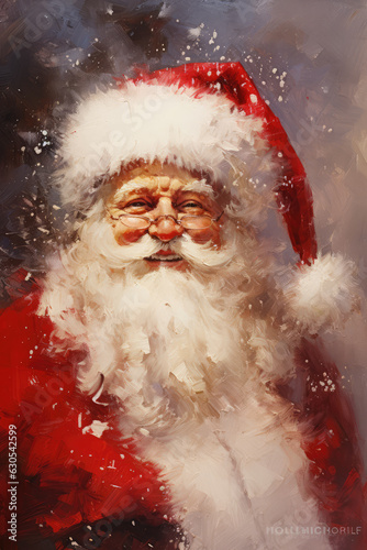 Portrait of friendly Santa Claus smiling and looking at camera with Christmas photo background. © Bnetto