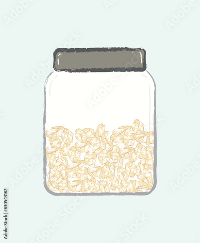 Cute cartoonish oatmeal in a glass container