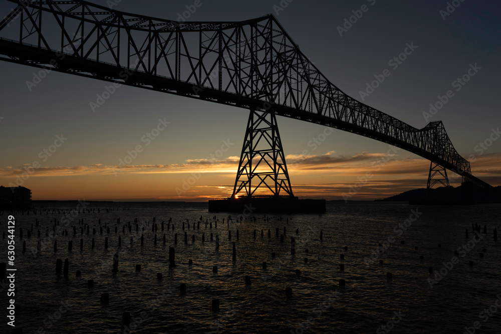 The Astoria-Megler Bridge in Astoria, Oregon, Taken at Sunset