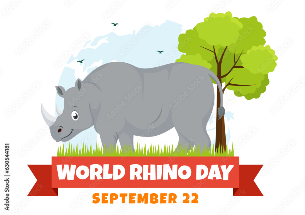 Obraz premium World Rhino Day Vector Illustration on 22 September for Lovers and Defenders of Rhinos or Animal Protection in Flat Cartoon Hand Drawn Templates