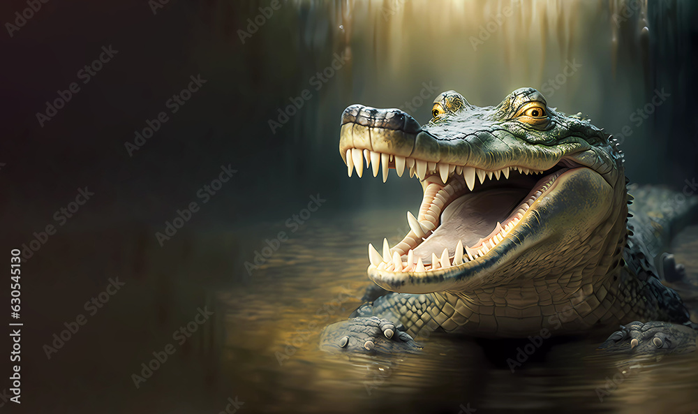 Crocodile with teeth. Banner. created by AI Stock Illustration | Adobe