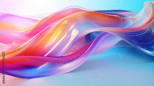 Wallpaper Mural Whispering Shimmers 3D Translucent Glass Ribbons and Dynamic Holographic Waves Interweave on a Serene White Abstract Canvas, Conjuring an Enigmatic Banner Background and Wallpaper Torontodigital.ca