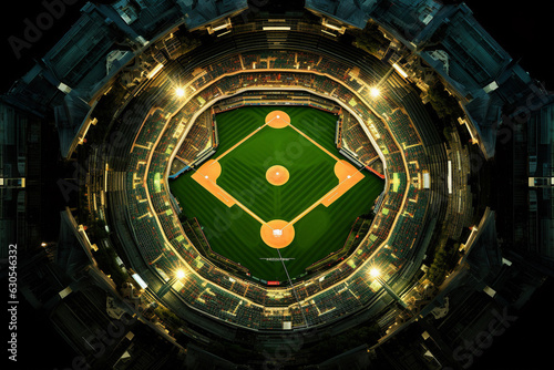 Baseball Field Fractal From Above Kaleidescope Industrial Warehouse Lights Night Circuit Technology