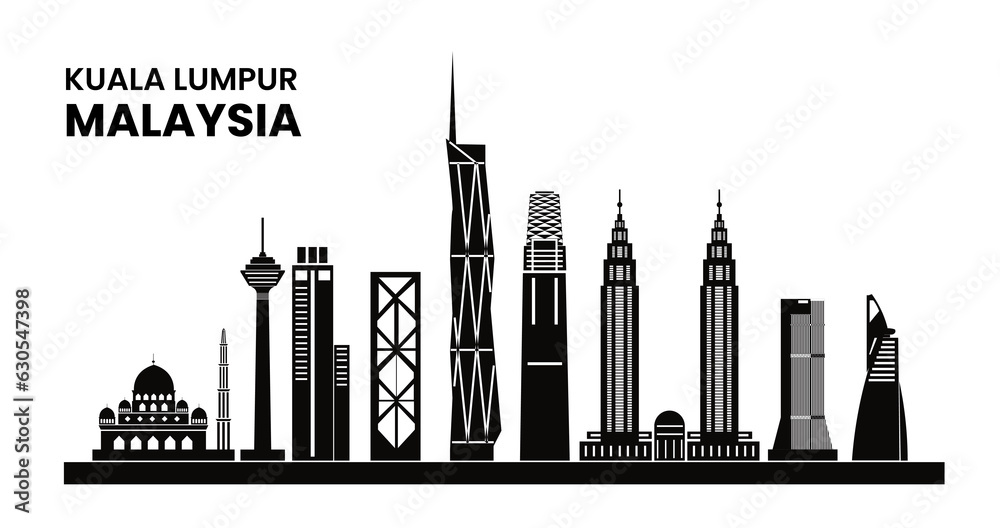Fototapeta premium Vector City of Kuala Lumpur Malaysia famous landmarks background
