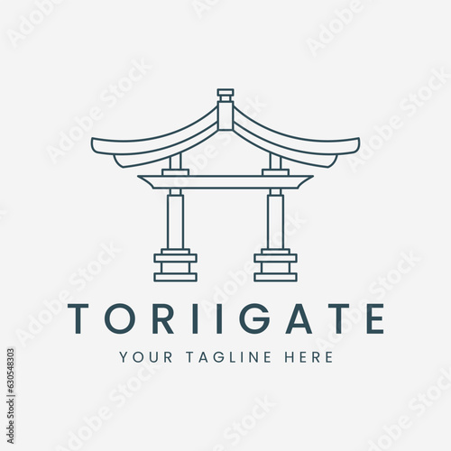 logo torii gate line art vector illustration template design