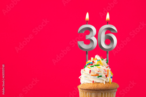Horizontal birthday card with cake - Burning candle number 36