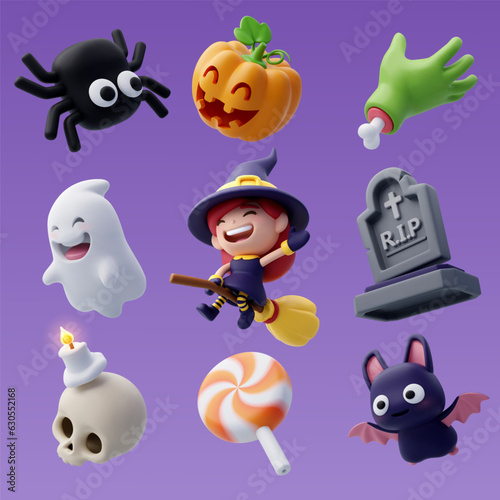Collection of 3d Vector Halloween icon, Happy Halloween party concept.
