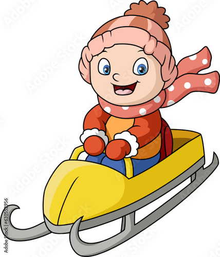 Cute little boy cartoon sledding down