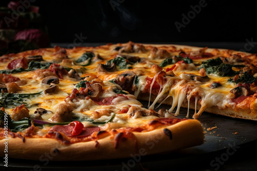 a closeup of a large supreme pizza, AI generated, Generative AI, AI Art, illustration,
