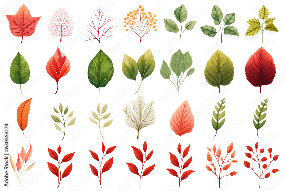 Obraz premium Set of isolated multi color of leaves on white background. Generative ai.