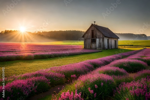 lavender field at sunset generated by AI tool