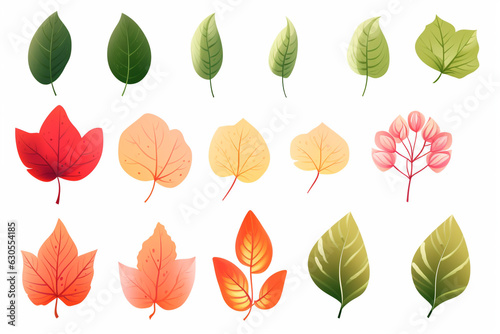 Set of isolated multi color of leaves on white background. Generative ai.