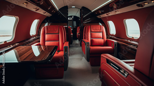 Interior of a private jet cabin in a business jet