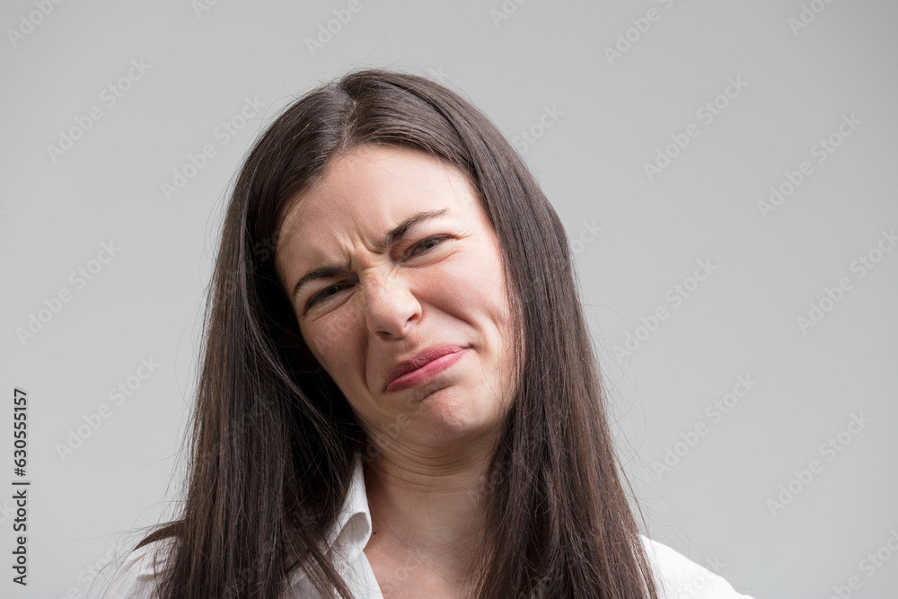 Disgusted woman rejecting what's presented Disgusted woman rejecting what's presented