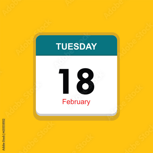 february 18 tuesday icon with yellow background, calender icon