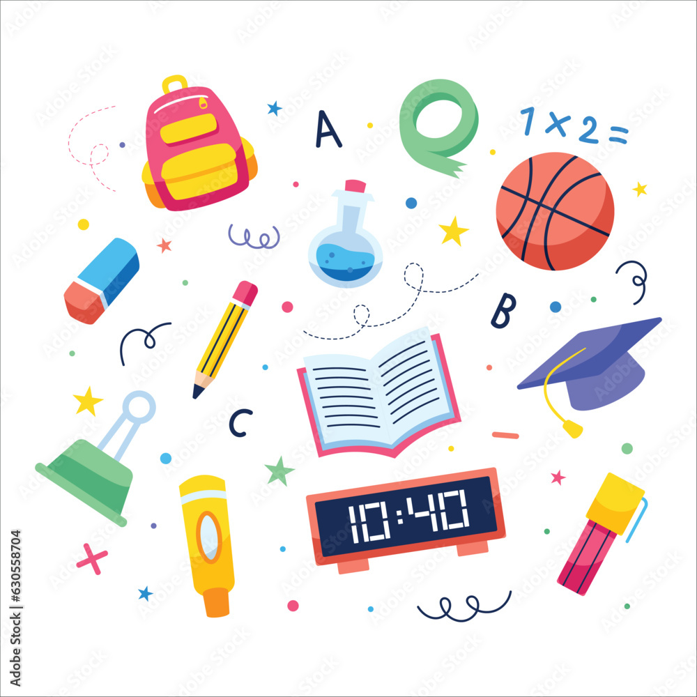 School supplies clip art hand drawn flat vector School supplies clip art hand drawn flat vector