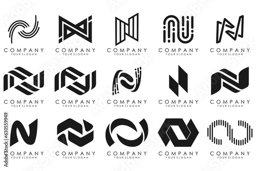set of Abstract letter N logo design. modern creative logotype monogram icon design inspiration.