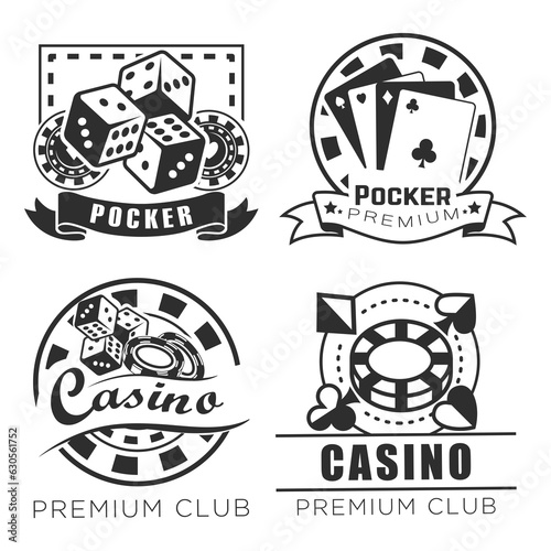 Casino logo design bundle, Poker club logo monochrome set. Silhouette template for nightclub business