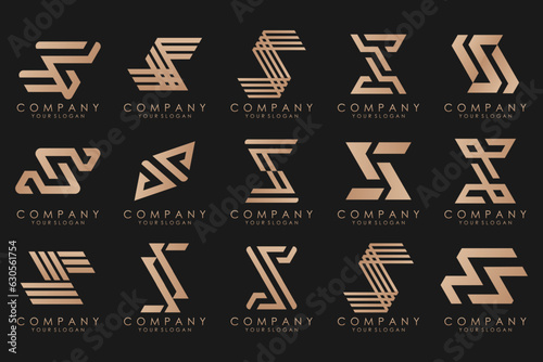 Abstract collection with letters S logo design. creative design logotype S with gold color.