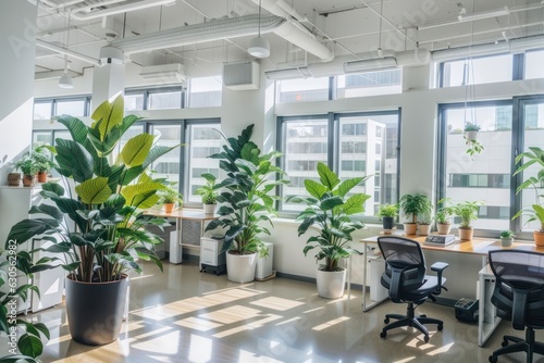 modern office interior with indoor plants