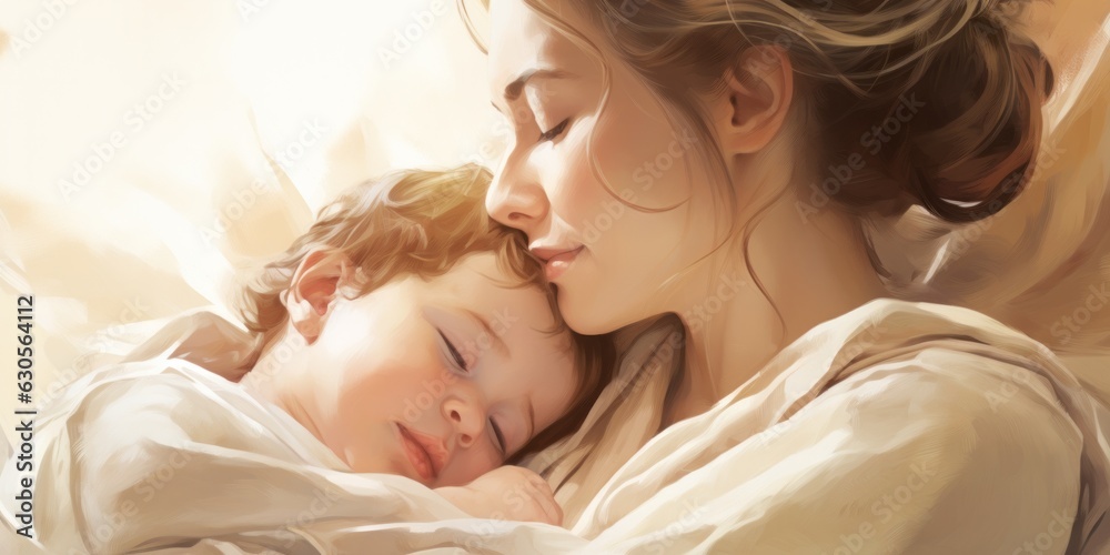 illustration of a kind and gentle mother, generative AI illustration of a kind and gentle mother, generative AI