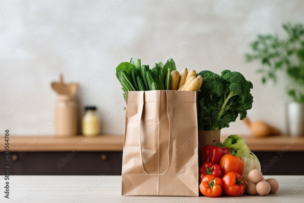 Grocery bags full of goods: online grocery shopping and home delivery ideas copy space Grocery bags full of goods: online grocery shopping and home delivery ideas copy space