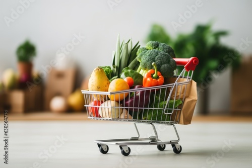 Grocery bags full of goods  online grocery shopping and home delivery ideas copy space