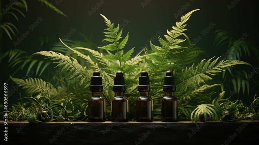 Mockup glass dropper bottle with leaf nature background Mockup glass dropper bottle with leaf nature background