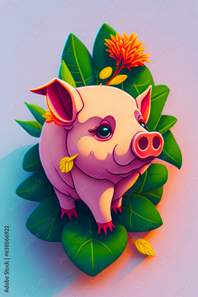 A detailed illustration of a pig with leaf, paint splash, and graffiti background for a t-shirt design and fashion A detailed illustration of a pig with leaf, paint splash, and graffiti background for a t-shirt design and fashion