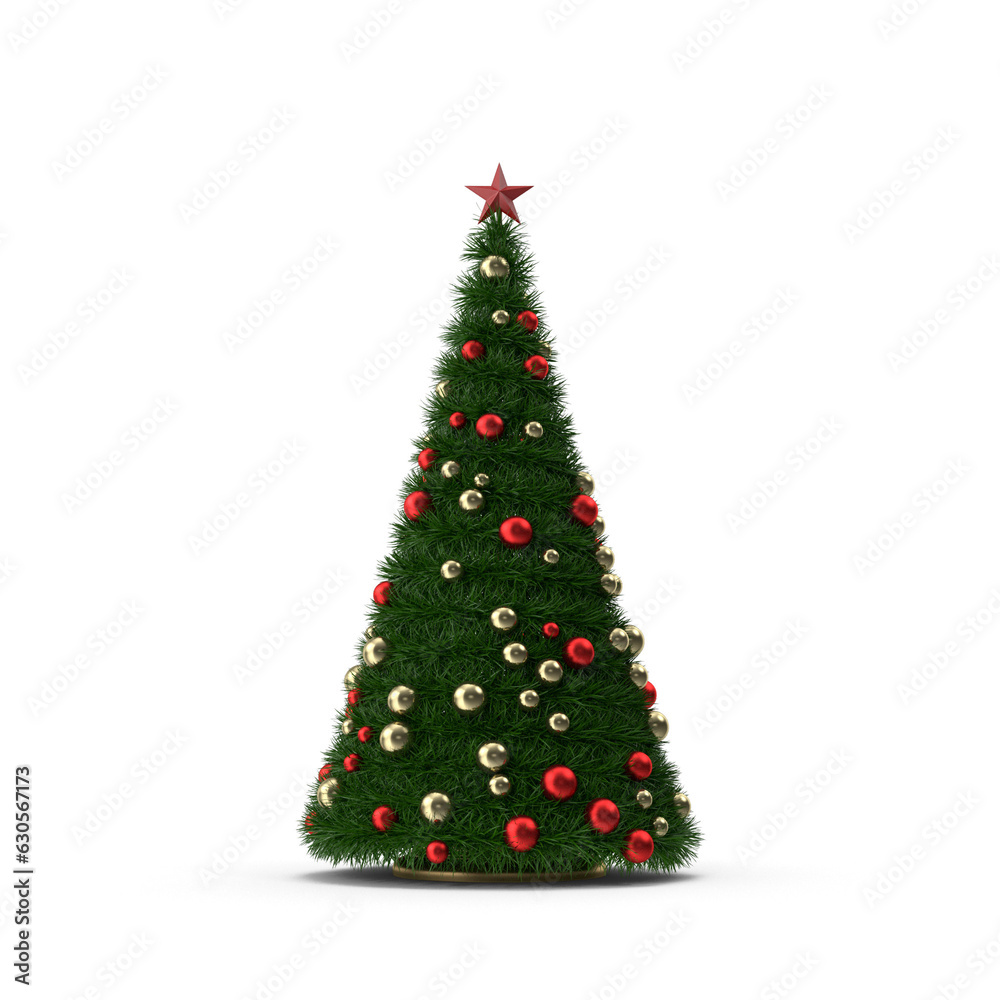 Christmas Tree with Gold and Red Balls in transparent background