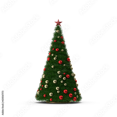 Christmas Tree with Gold and Red Balls in transparent background