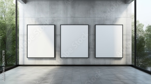 Mockup blank white poster on the wall
